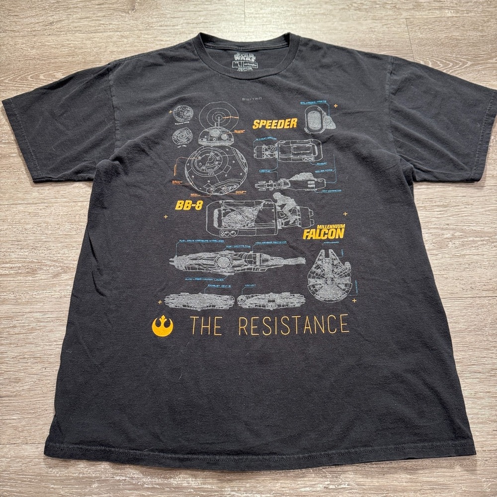 Star‎ Wars Shirt Adult Large Black Graphic The Resistance Schematics of Vehicles